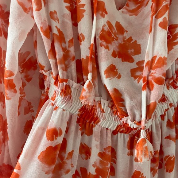 Misa Los Angeles Lorena Blouson Mini Dress Medium Orange Floral Print V-neck - Picture 8 of 13